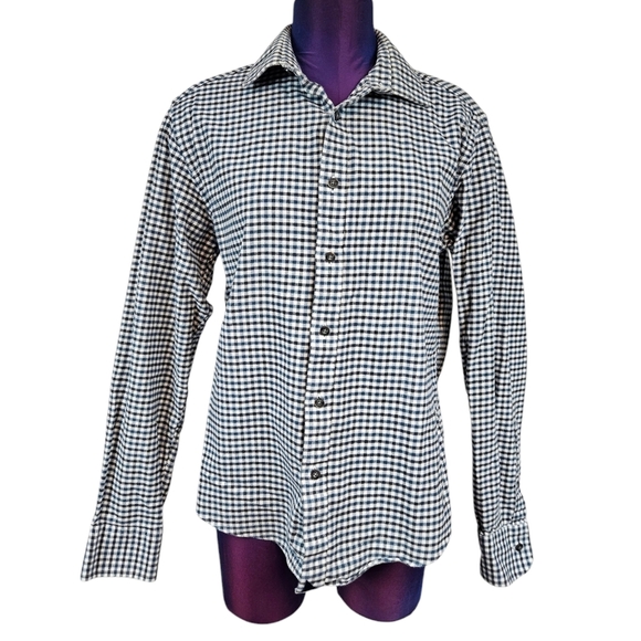 Untuckit Slim‎ Fit Blue & White Flannel Shirt Button Down Shirt Size Small K50 - Picture 2 of 10